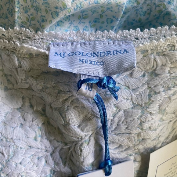Mi Golondrina Dress Flores Midi Floral Embroidered Jardin Madre Azul Nieve M NWT - Picture 7 of 8